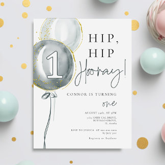 Blue Balloons Boy Erster Geburtstag Einladung