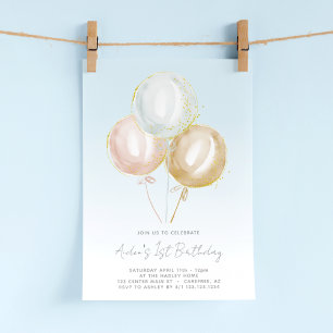 Blue Balloons Boys 1. Geburtstag Einladung