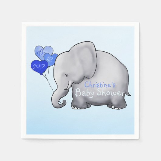 Blue Balloons Elephant Boy Baby Shower Serviette (Vorderseite)