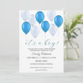 Blue Balloons Es ist ein Baby Shower Einladung (Stehend Vorderseite)