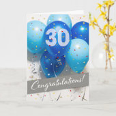 Blue Balloons für Mitarbeiter 30 Jahre Karte (Gelbe Blume)
