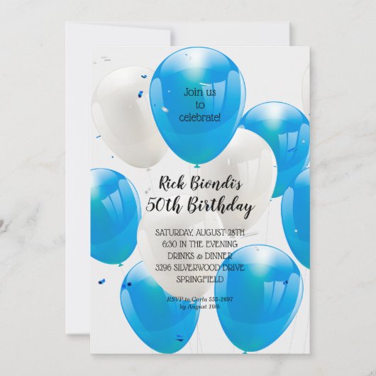 Blue Balloons Geburtstagsparty Einladung (Vorderseite)