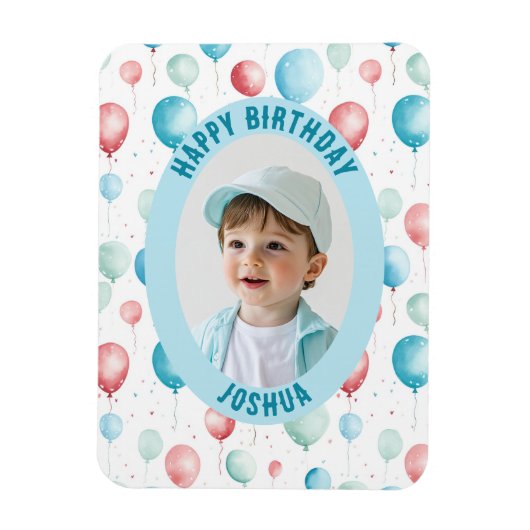 Blue Balloons Happy Birthday Foto Magnet (Vertikal)