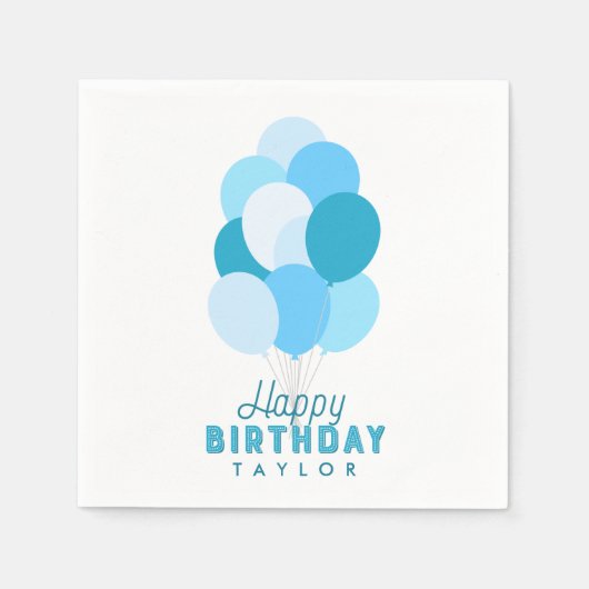 Blue Balloons Happy Birthday Serviette (Vorderseite)