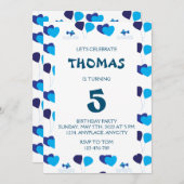 Blue Balloons Hearts Boy Kindergeburtstag Party Einladung (Vorne/Hinten)