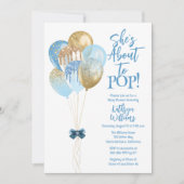 Blue Balloons Sie ist dabei, Pop Baby Shower Einladung (Vorderseite)