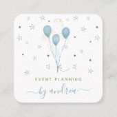 Blue Balloons & Stars Kids Event Planner QR Code Quadratische Visitenkarte (Vorderseite)