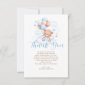 Blue Balloons Teddy Bear Baby Dusche Dankeskarte (Vorderseite)