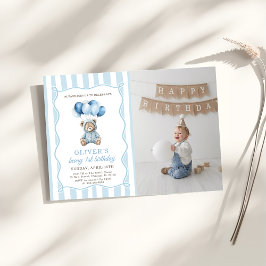 Blue Balloons Teddy Bear Birthday Invitation Einladung