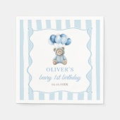 Blue Balloons Teddy Bear Birthday Paper Napkin Serviette (Vorderseite)