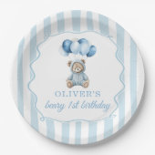 Blue Balloons Teddy Bear Birthday Paper Plate Pappteller (Vorderseite)