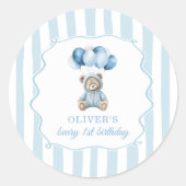 Blue Balloons Teddy Bear Birthday Sticker (Vorderseite)