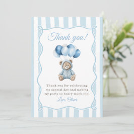 Blue Balloons Teddy Bear Birthday Thank You Card Dankeskarte