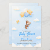 Blue Balloons, Teddy Bear Boy Babydusche Einladung (Vorne/Hinten)