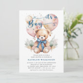 Blue Balloons Teddy Bear Niedlich Boy Baby Dusche Einladung (Stehend Vorderseite)