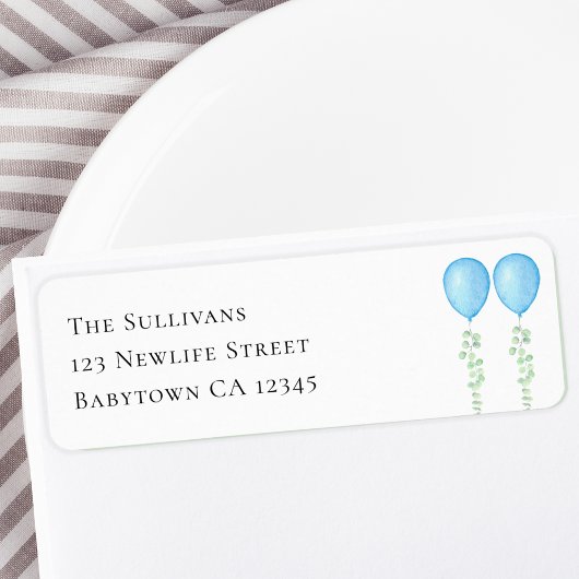 Blue Balloons Twins Baby Dusche Rücksendeadresse