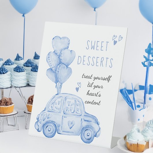 Blue Balloons und Car Dessert Table Sockelschild