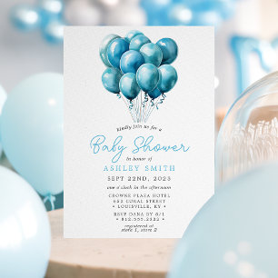 Blue Balloons Watercolor Boy Baby Dusche Einladung