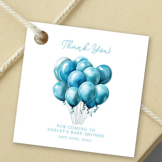 Blue Balloons Watercolor Boy Baby Dusche Geschenkanhänger