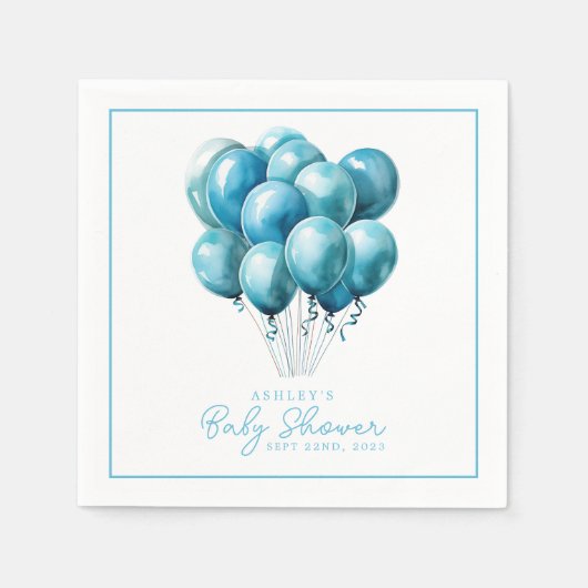 Blue Balloons Watercolor Boy Baby Dusche Serviette (Vorderseite)