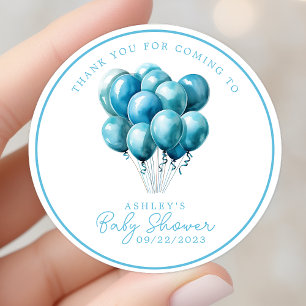 Blue Balloons Watercolor Boy Baby Dusche Vielen Da Runder Aufkleber