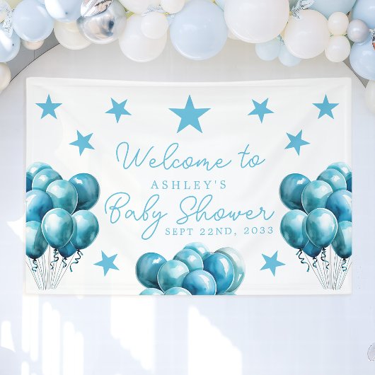 Blue Balloons Watercolor Boy Baby Dusche Willkomme Banner