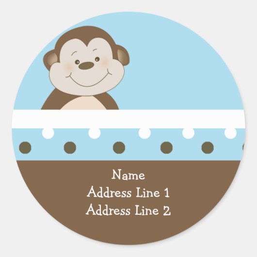 Blue Bambino Monkey Round Address Labels Runder Aufkleber (Vorderseite)