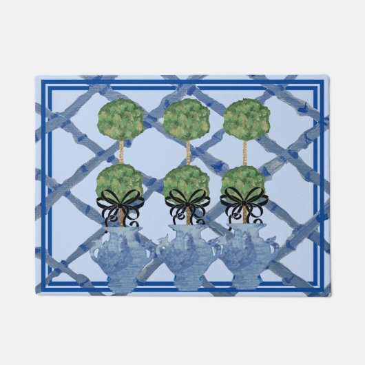 Blue Bamboo Chinoiserie Ginger Jar Doormat Rug Fußmatte (Vorderseite)