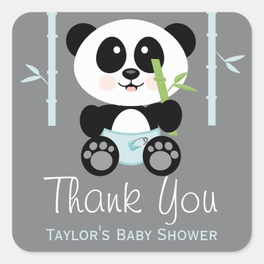Blue Bamboo Panda Baby Dusche Danke Stickers (Vorderseite)