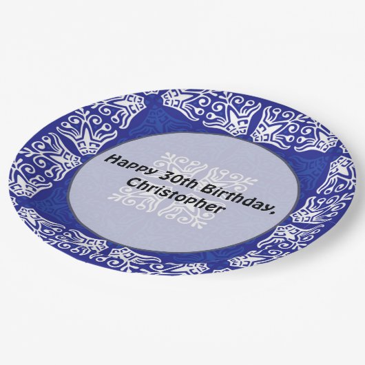 Blue Bandana Design Pappteller (Schrägansicht)