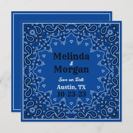 Blue Bandana Flat Save the Date Card (Vorne/Hinten)
