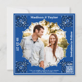 Blue Bandana Foto Flat Save the Date Card (Rückseite)