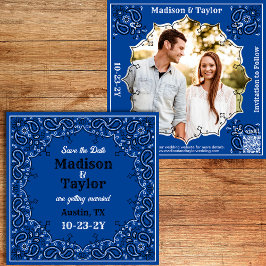 Blue Bandana Foto Flat Save the Date Card