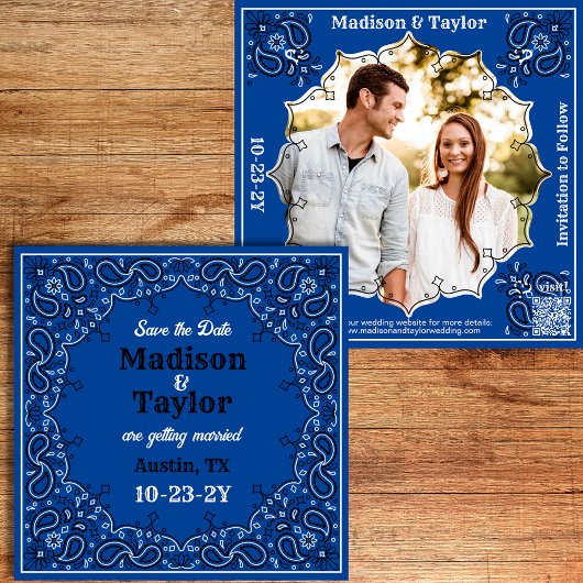 Blue Bandana Foto Flat Save the Date Card