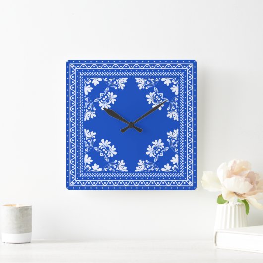 Blue Bandana Pattern Quadratische Wanduhr (Zuhause)