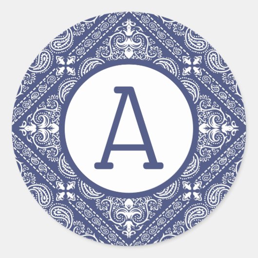 Blue Bandana Personalize Classic Round Sticker (Vorderseite)