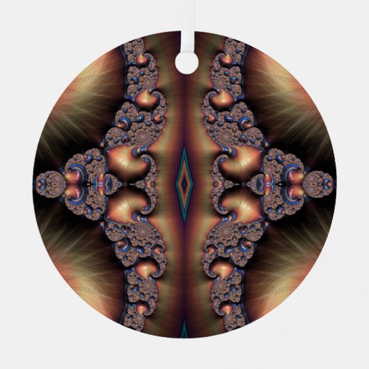 Blue Banded Golden Escargot Fraktal Abstrakt Ornament Aus Metall (Vorderseite)