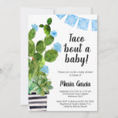 Blue Banner Cactus Taco Bout A Baby Shower Einladung (Vorderseite)
