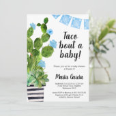 Blue Banner Cactus Taco Bout A Baby Shower Einladung (Stehend Vorderseite)