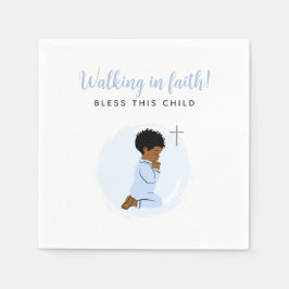 Blue Baptism Napkins with Black Praying Baby  Serviette