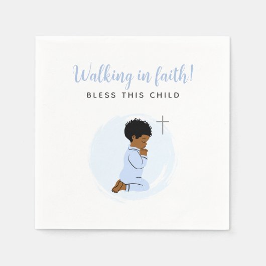 Blue Baptism Napkins with Black Praying Baby  Serviette (Vorderseite)