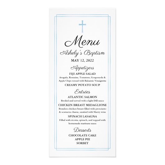 Blue Baptism Religious Menu Card Werbekarte (Vorne)
