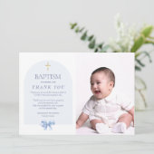 Blue Baptisse Dankeschön-Karte für Junge mit Foto Einladung (Stehend Vorderseite)