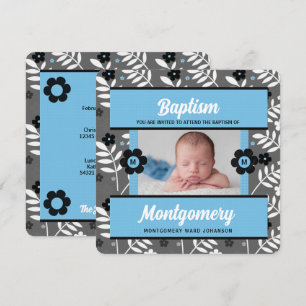 Blue Baptisse für Baby Boy Monogram und Foto Einladung