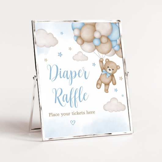 Blue Bar Balloons Baby Dusche Windel Raffel Poster