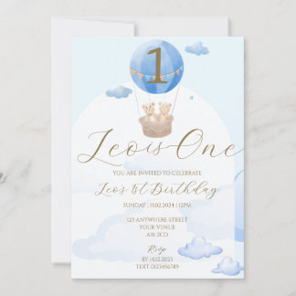 Blue Bar Balloons Kinder 1. Geburtstag Einladung