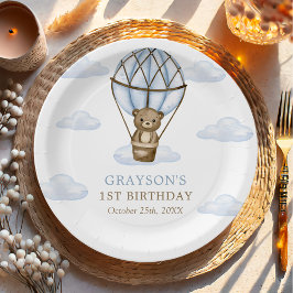 Blue Bar Hot Air Ballon Boys 1. Geburtstag Pappteller