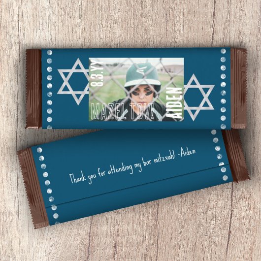 Blue Bar Mitzvah Budget Candy Bar Wrapper w/Stars Flyer