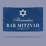 Blue Bar Mitzvah Celebration Banner<br><div class="desc">Personalisiertes Bar mitzvah Party Banner mit einem stilvollen blauen Hintergrund,  Glitzer,  dem Stern des david Symbols,  dem Namen der Kinder und dem Datum.</div>