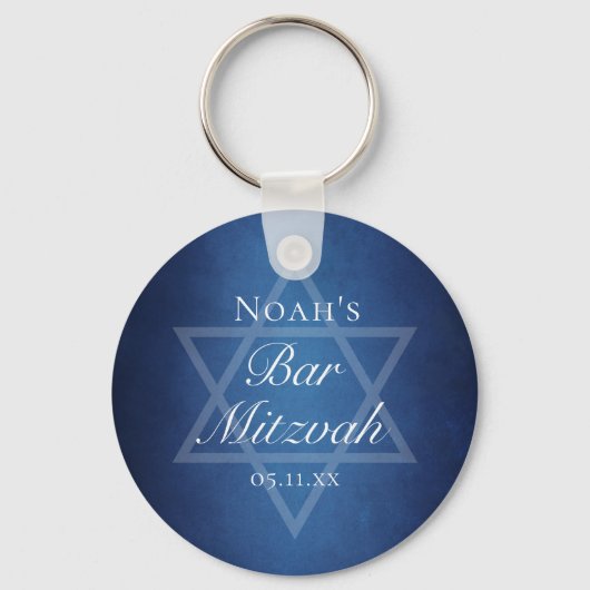 Blue Bar Mitzvah Party Star von David Custom Schlüsselanhänger (Vorderseite)